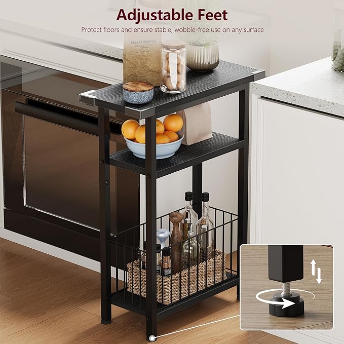 Heybly Small Narrow Side Table for Small Space, Thin Bedside Table with Storage Basket, Skinny End Table, 25.2" Tall Nightstand, Couch Table for Living Room, Bedroom, Study, Kitchen, Black, HET004BK1