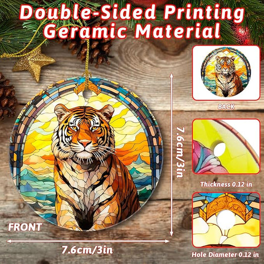 Christmas Tree Decorations Tiger Ornament, Colored Ceramic Christmas Tree Ornaments, Xmas Decorative Hanging Ornaments, Christmas Decor Indoor Home Holiday Party Gifts Tiger