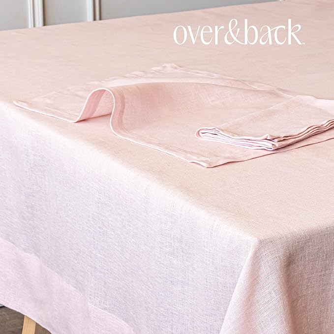 Over&Back Set of 4 Washed 100%-Linen Woven Placemats - Colorful Dining Table Mat - Machine Washable - Kitchen and Home Decor - Pink