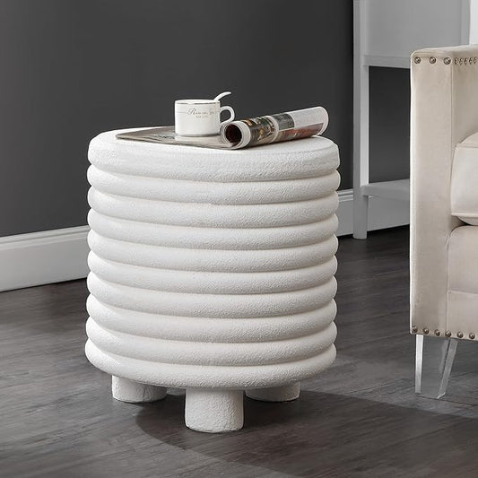 JONATHAN Y TBL1107B Evans 18" Minimalist Modern 3-Legged Drum Indoor/Outdoor Accent Table, Contemporary, Mid-Century, Art Deco,Bohemian, Patio, Garden, Bathroom, Living Room, White Frosted