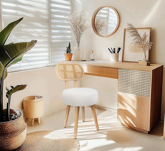 Rattan Dining Chair, Kitchen Dining Room Chairs, Mid Century Modern Boucle Chair, Stylish Upholstered Wood Accent Chair, Cute Sherpa Chair, Living Room Bar Stool Chair, Boho Makeup Vanity Chair, 1 Pc