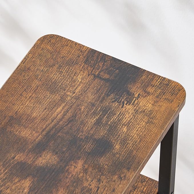 End Table, Narrow Side Table with 3 Fabric Drawers, Slim Nightstand, Small Bedside Table with Storage, Living Room, Bedroom, Rustic Brown HKET1300BR