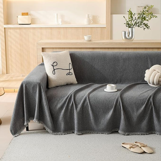 100% Waterproof Couch Cover Sofa Covers for 3-4 Cushion Couch Sectional Couch Washable Sofa SlipCover for Dog Pet-Friendly Furniture Protector for Living Room with Tassel(91" x 150", Gray)