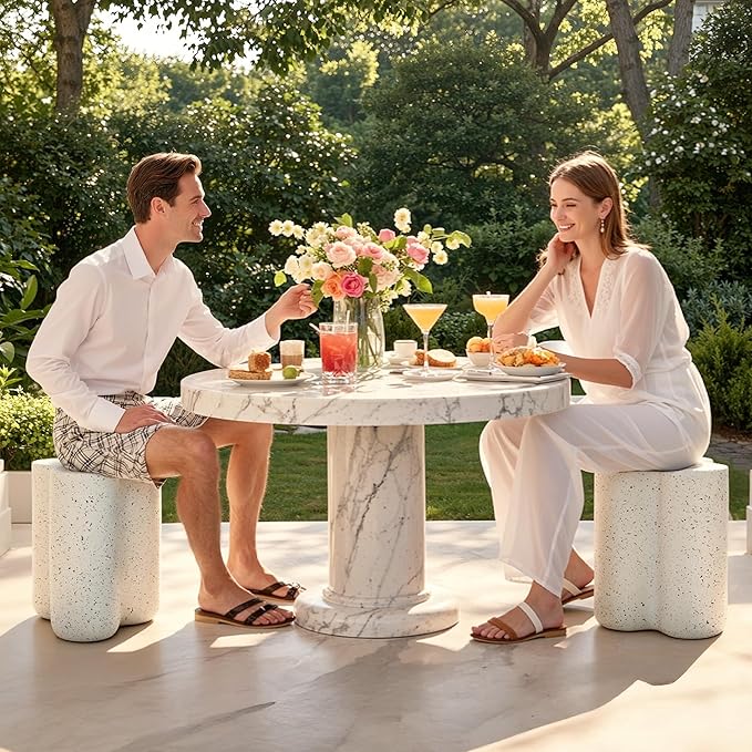 18” Side Table, Modern Outdoor Accent Table with Painted Faux Terrazzo-Look, Durable Lightweight Coffee Table Art Decor, Outside Garden Stool with Weatherproof MGO for Indoor Porch Garden