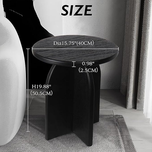 Oakrain End Table with Pedestal, Wood Side Table Bedside Sofa Couch, Modern Nightstand for Bedroom, Small Round Coffee Table for Living Room Office Balcony, Black