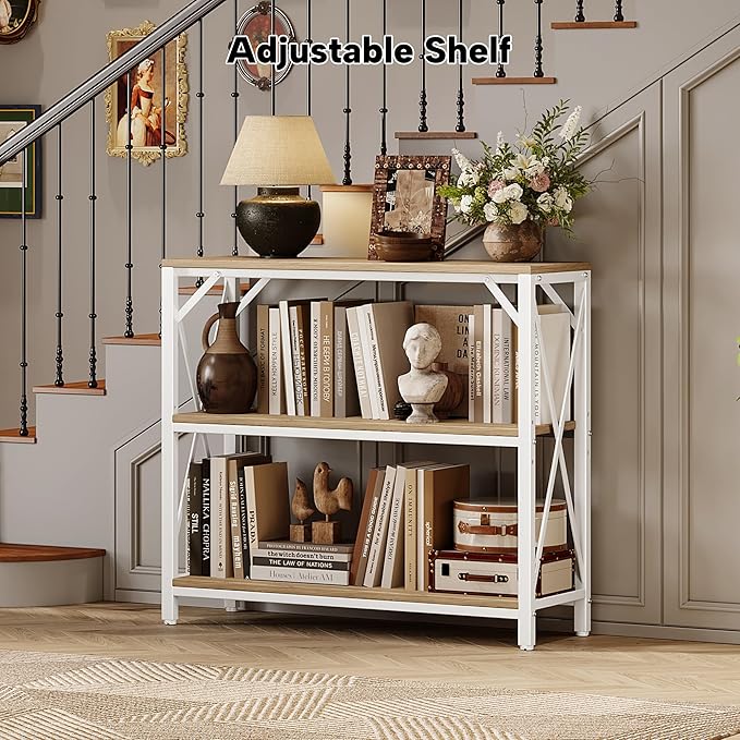 Homeiju Console Table 31.5" Width, 3-Tier Entryway Table with Storage, Industrial Sofa Table with Open Shelves, Foyer Tables for Entryway, Hallway, Kitchen, Living Room and Bedroom, Light Coffee