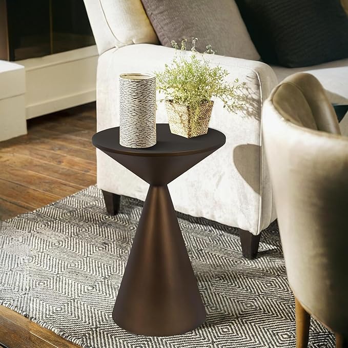 Small Drink Table, Round Martini Table, Drum End Table Side Table, Metal Accent Table,for Small Space Living Room, Bedroom, Brown