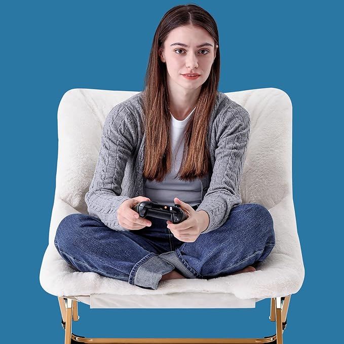 OAKHAM Comfy Chair for Adults, Soft Faux Fur Folding Lounge for Bedroom Living Room Dorm Rooms Flexible Reading Chair for Teens Kids, X-Large Foldable (Faux Fur-White)