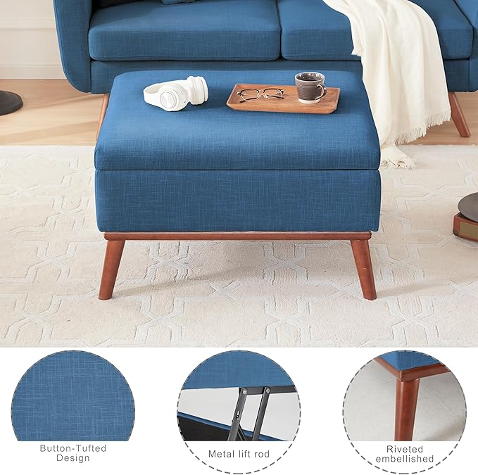 Tbfit 65" W Loveseat Sofa with Ottoman Coffee Table, Mid Century Modern Love Seat Couches for Living Room, Button Tufted Upholstered Small Couch for Bedroom,Easy to Install Love Seats Furniture, Blue