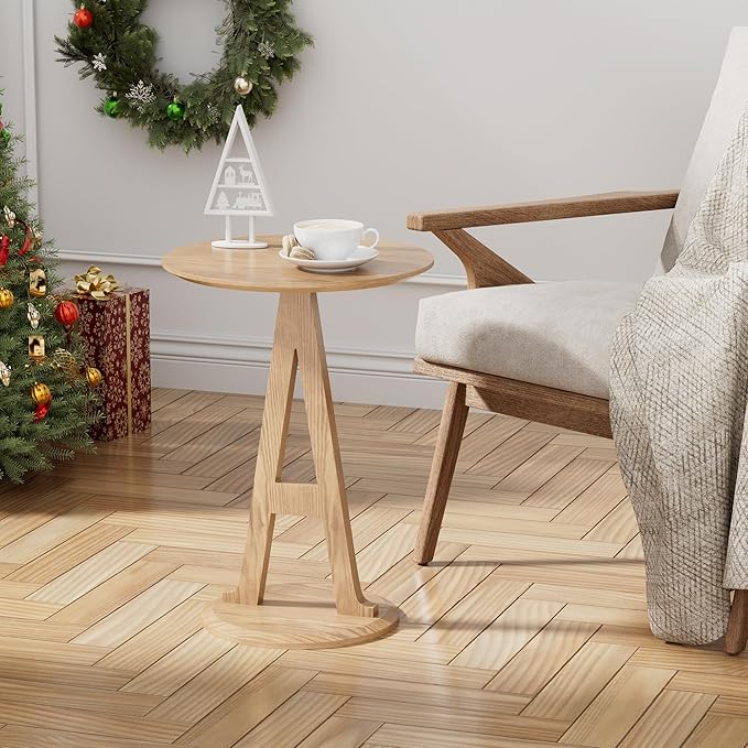 Aoligrace Round End Table, Modern Side Table with Unique A-Shaped Leg,Wooden Small Coffee Tables for Couch Sofa Nightstand Accent Tables for Living Room Bedroom,Easy to Assemble