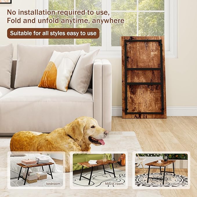 Foldable Rectangular Coffee Table - Stylish and Functional Folding Table for Living Room, Compact Design with Sturdy Frame, Ideal for Apartments, Offices, and Small Spaces,Easy Assembly,Brown