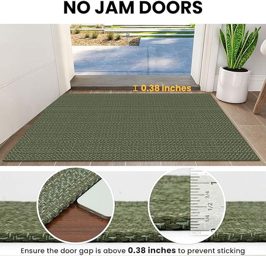IOHOUZE Washable Runner Rug 2x6 Non Slip Runners for Hallways Entryway Runner Indoor, Kitchen Rugs Woven Cotton Floor Carpet for Kitchen Hall Entrance Bedroom, Olive Green/Dusty Green