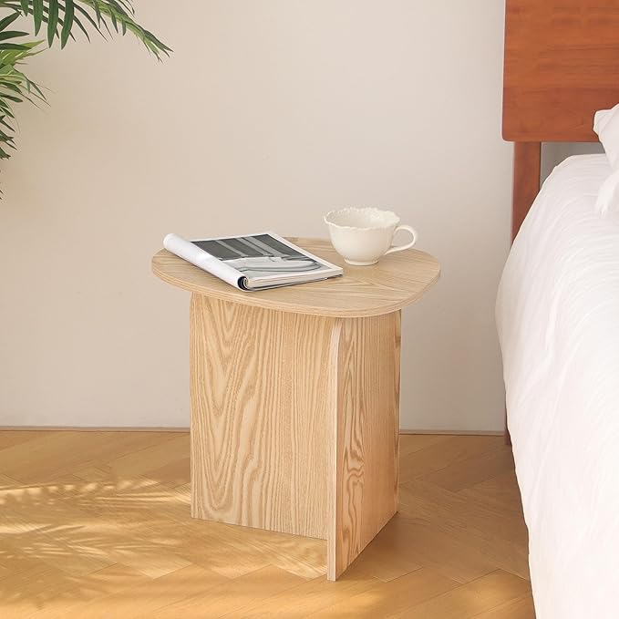 AWASEN Small Side Table, Mini End Table Living Room, Modern Accent Table with Unique Tabletop, Short Bedside Table for Small Spaces, Natural