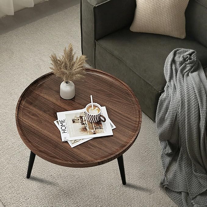 Jessie Small Round Coffee Tables,50x50x48cm Mid Century Modern Nesting Tables,Easy Assembly Circle Walnut Coffee Tables with Non-Slip Feet,Nesting Coffee Table for Living Room Balcony Yard