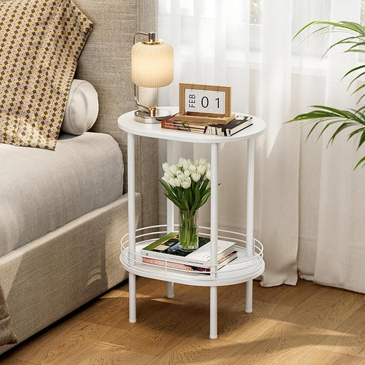 Round Side Table Set of 2,Bedside Table with Storage, Morden Round Nightstand, Samll Side Table for Living Room,Bathroom,Bedroom, Nursery, Laundry, White
