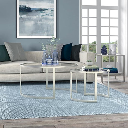 Henn&Hart Round Nested Coffee Table in Satin Silver, for Home, Living Room, Bedroom, Entertainment Room, Office