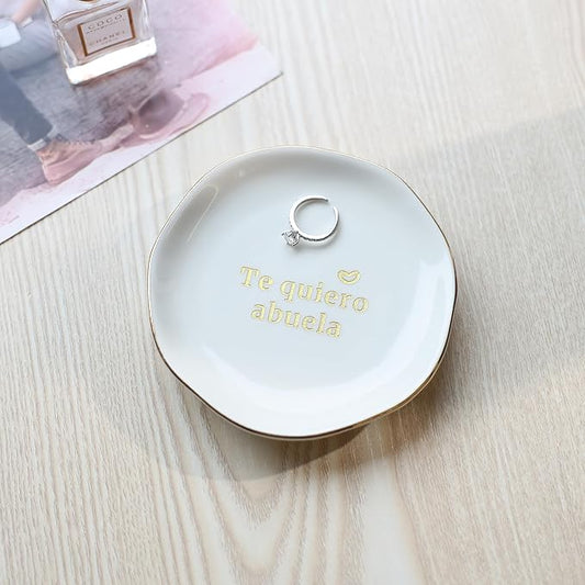 HOME SMILE I Love You Grandma Gifts in Spanish Ring Dish-Mother's Day Birthday Gifts for Grandmother-Te Quiero Abuela Regalos