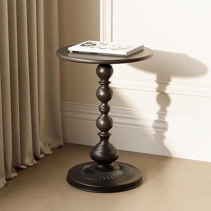 Metal Round Side Table, Small Drink Table for Small Spaces, Matte Modern Accent End Tables Coffee Tables, Pedestal Tables for Living Room, Bedroom, Corners, and Office, 21'' Height (Black)