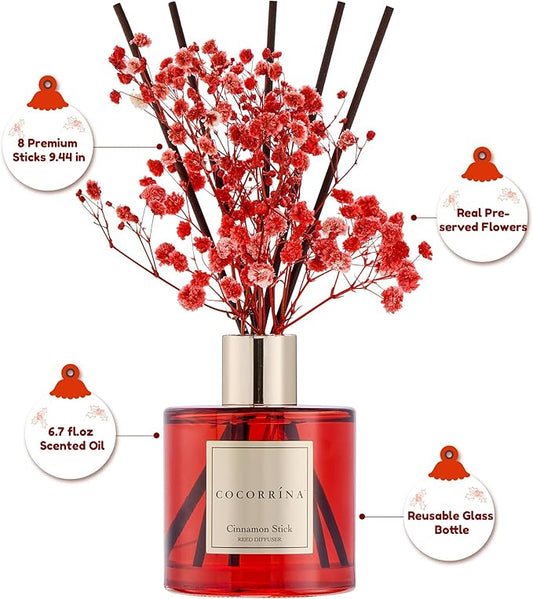 COCORRÍNA Reed Diffuser - Balsam & Fir 6.7 Fl.oz Diffuser with 8 Sticks Home Fragrance Christmas Reed Diffuser for Bathroom Shelf Decor Home Decor