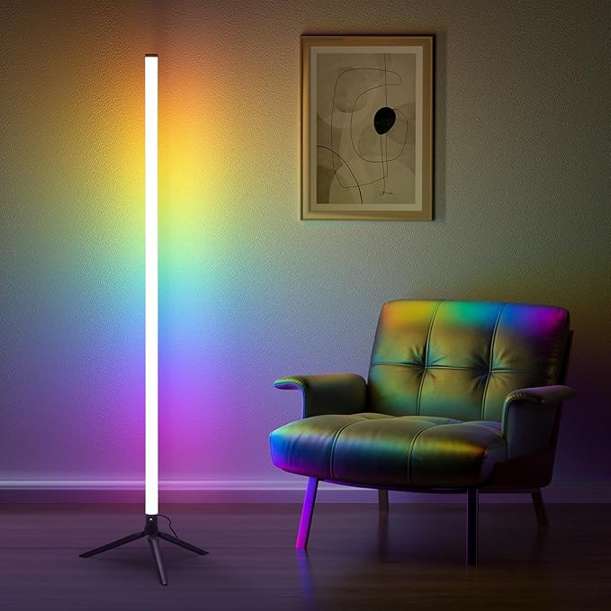 LED RGB Floor Lamp Smart Corner Standing Lamp with Music Sync APP and Remote Control Gaming Light for Bedroom Living Room Game Room Office