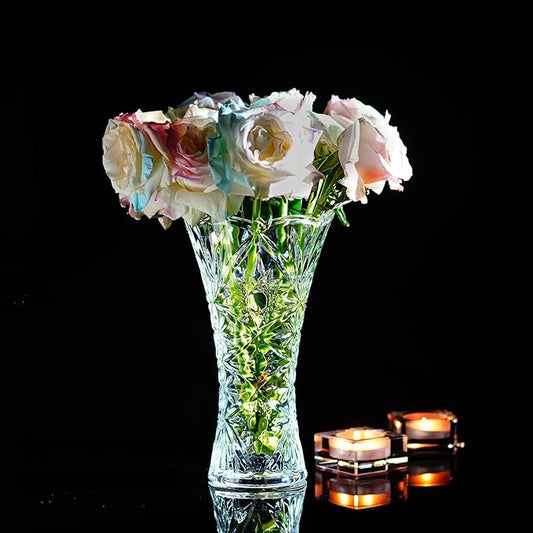 kanpura Clear Crystal Vase, Glass Flower Vase Thickening Design Suitable for Home Christmas Centerpieces Decor, Mothers Gift,9.2'' Tall(1 Piece)