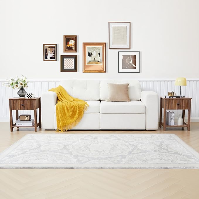 Wood Nightstand, 21.65" H Bedside Table with Wide Fluted Finish, Modern Night Stands with Drawer, Mid Century End Table for Bedroom (Walnut)