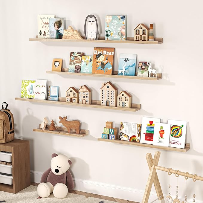 Floating Shelves for Wall, Picture Ledge Shelf 36 Inch Solid Wood Set of 2, Rustic Wall Shelves with Lip, Kids Bookshelf, Photo & Picture Live Edge Floating Shelves for Bedroom, Living Room, Kitchen