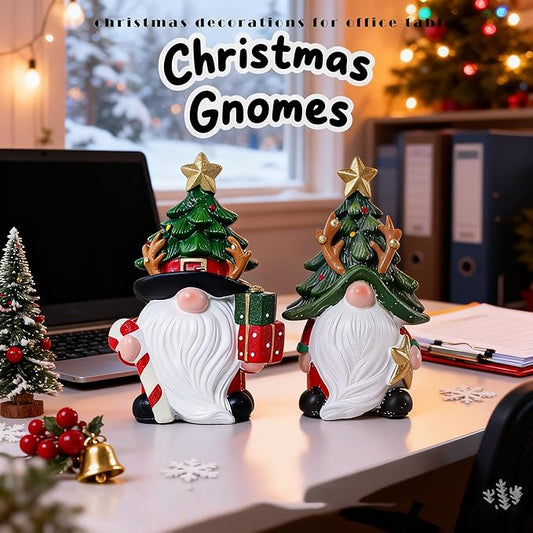 Christmas Decorations | Set of 2 Resin Charming christmas gnomes decorations for home | office, Mantel, Shelf, Tiered Tray, Porch, Desk,office.Holiday gnomes Table Centerpieces - 4.2 ince