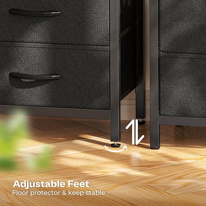 Huuger Night Stand with Charging Station, 4 Drawer Dresser for Bedroom, Bedside Table, 33.9 Inch Tall Nightstand with Open Shelf, End Table, for Closet, Entryway, Bedroooom, Gray