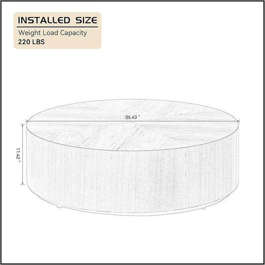 35.43" Round Coffee Table, Modern Drum Coffee Table Wood Side Table Accent End Table Circle Center Table for Living Room Apartment, No Need Assembly, Walnut