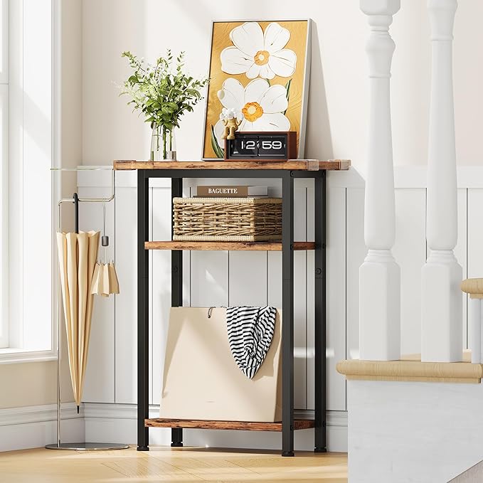 Heybly Small Narrow Side Table for Small Space, Thin Bedside Table, Slim Sofa Table, Skinny End Table, 25.2" Tall Nightstand, Couch Table for Living Room, Bedroom, Study, Rustic Brown, HET005SR1