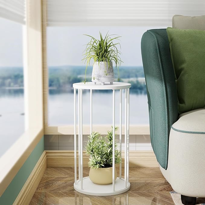 Plant Stand Indoor,small plant stool,Flower Pot Corner stand holder,Mid Century Heavy Duty Metal Tall Home Decor,Modern Round End Table,Small Rustic Display Stand for Living Room,Bedroom(White,21In)