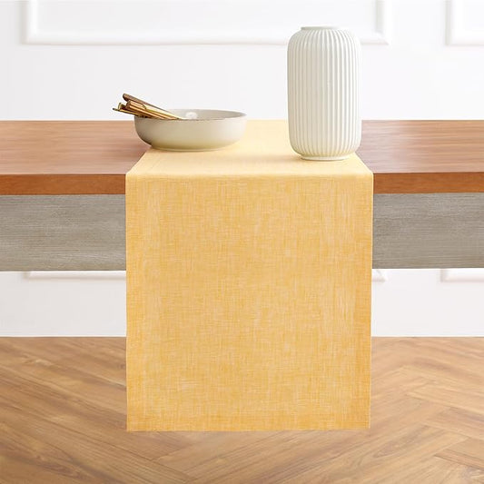 Solino Home Linen Small Table Runner 36 Inches - Athena, 100% Pure Linen Chambray Mustard Yellow Table Runner 14 x 36 Inch Ideal for Dresser and Coffee Tables
