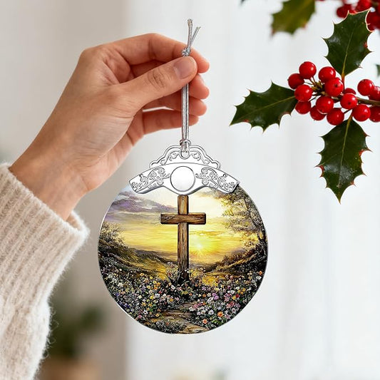 Cross Sunset Ornament, Christian Christmas Ornament, Religious Christmas Decor, Christian Home Decor, Gifts for Christians, Religious Gifts, Gift Idea, Easter & Xmas Gift