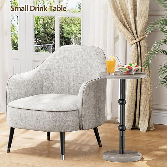 Drink Table, Small Round Side Table for Small Spaces, Modern Accent Round End Tables with Metal Leg, Thickened Wood Pedestal Coffee Tables for Living Room, Bedroom, Narrow Corners,Sofa Couch