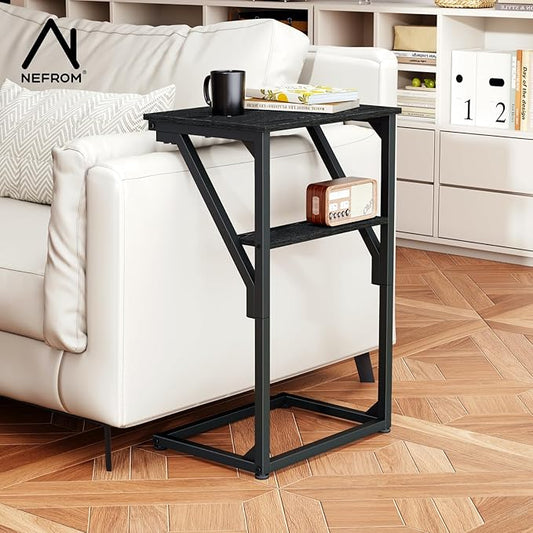 C-Shaped End Table, Small Side Table for Couch, Sofa TV Tray Table for Living Room, Bedroom, Bedside ET-D-BKW1