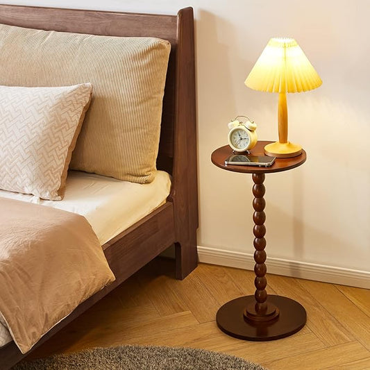 Round Side Table, Solid Wood End Table, Small Drink Table Sofa End Table, Bedroom Small Corner Table, Sturdy Weight-Bearing Design Brown YD-RST001H