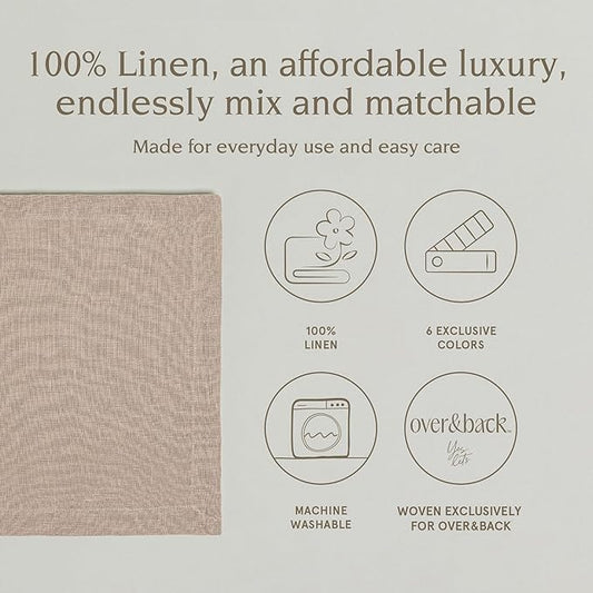 Over&Back Set of 4 Washed 100%-Linen Woven Placemats - Colorful Dining Table Mat - Machine Washable - Kitchen and Home Decor - Taupe