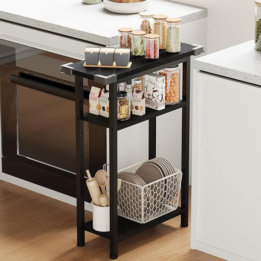 Heybly Small Narrow Side Table for Small Space, Thin Bedside Table, Slim Sofa Table, Skinny End Table, 25.2" Tall Nightstand, Couch Table for Living Room, Bedroom, Study, Balcony, Black, HET005BK1