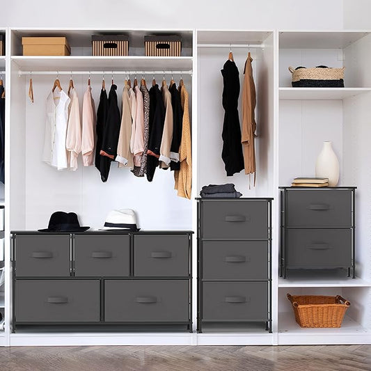 SIMPLE HOUSEWARE 2 Tier Night Stands Dresser for Bedroom Organizer Drawer Storage Tower, Dark Grey