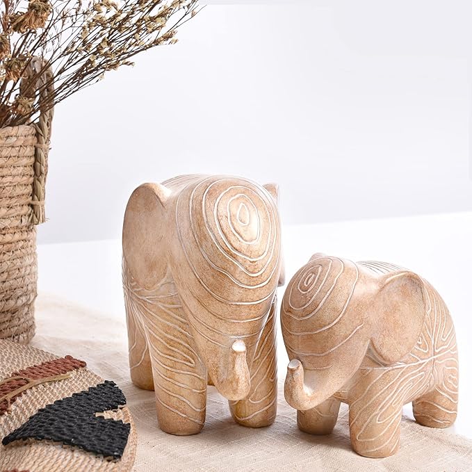 Elephant Statue, African Animal Decor, Wooden Elephant Gift for Women, Boho Decor for Living Room, Shelf, Office(1Pack, Big)