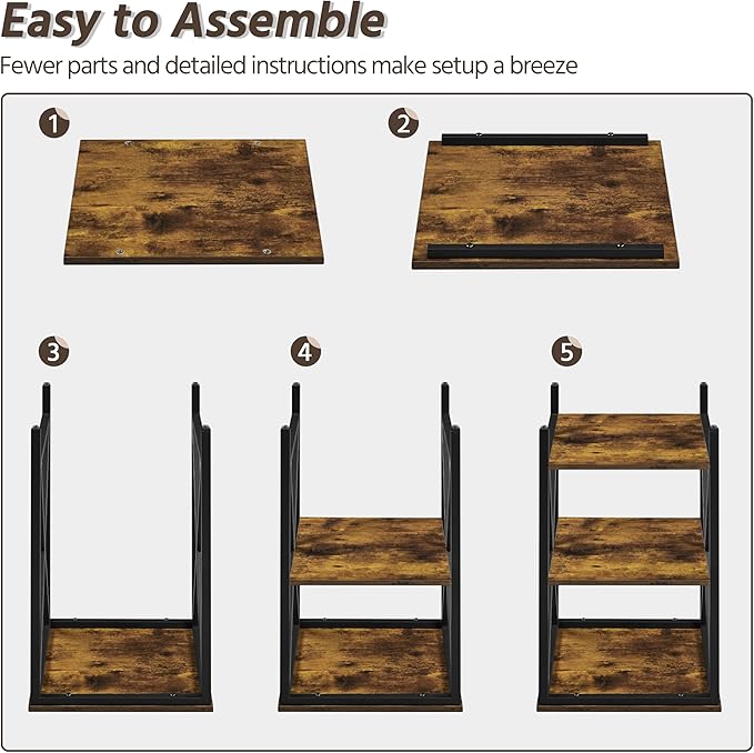 Yaheetech Industrial End Tables Set of 2, 3-Tier Side Tables with Storage Shelves for Living Room, X Design, Strong Metal Frame, Easy Assembly, 16x16x24.5 in, Rustic Brown