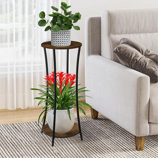 YINMIT Plant Stand Indoor,2 Tier Round Potted Holder Rack,Flower Pot Stand Shelf,Round Supports Rack,Corner Plant Shelf for Balcony Garden Patio Living Room,Brown