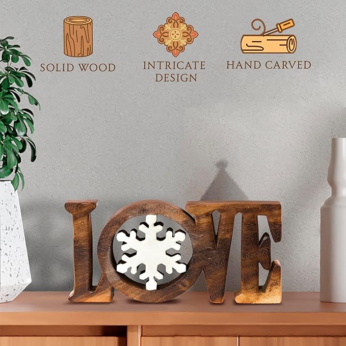 Decozen Handcrafted Solid Wood Love Sculpture from Daughter, Son, Husband - Ideal for Home, Mantel, Fireplace, and Foyer Decor - Tabletop Accent