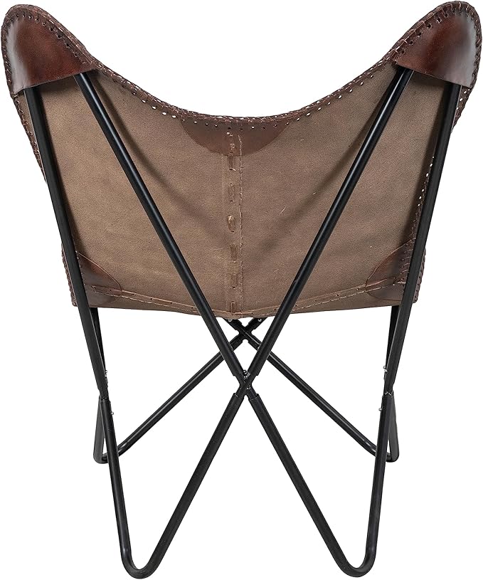 Vintage Brown Leather & Arm Butterfly Chair | Genuine Tan Leather Butterfly Chair Home Decor | Handmade Chair Presented by Presented by Shy Shy Let's The Sky
