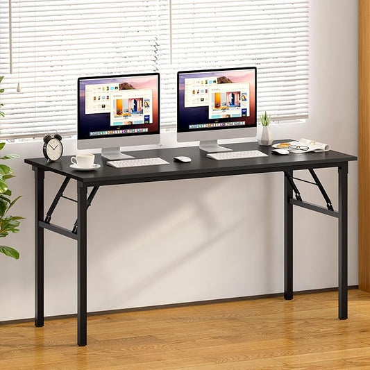Need Folding Computer Desk, Large 60 inches Folding Table for Home Office, No Install Needed Foldable Writing Table Desk, Black