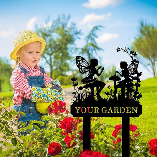 Personalized Garden Signs with Stake, Metal Custom Fairy Garden Signs for Outdoor Waterproof, Customized Metal Name Sign, Home Patio Yard Outdoor Decor Gifts for Gardeners