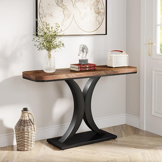LITTLE TREE Industrial Entryway Console Table, Compact Foyer Hallway Accent Table for Small Space