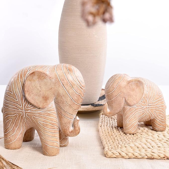 Elephant Statue, African Animal Decor, Wooden Elephant Gift for Women, Boho Decor for Living Room, Shelf, Office(1Pack, Small )