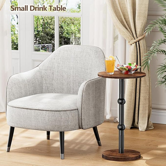 Drink Table, Small Round Side Table for Small Spaces, Modern Accent Round End Tables with Metal Leg, Thickened Wood Pedestal Coffee Tables for Living Room, Bedroom, Narrow Corners,Sofa Couch